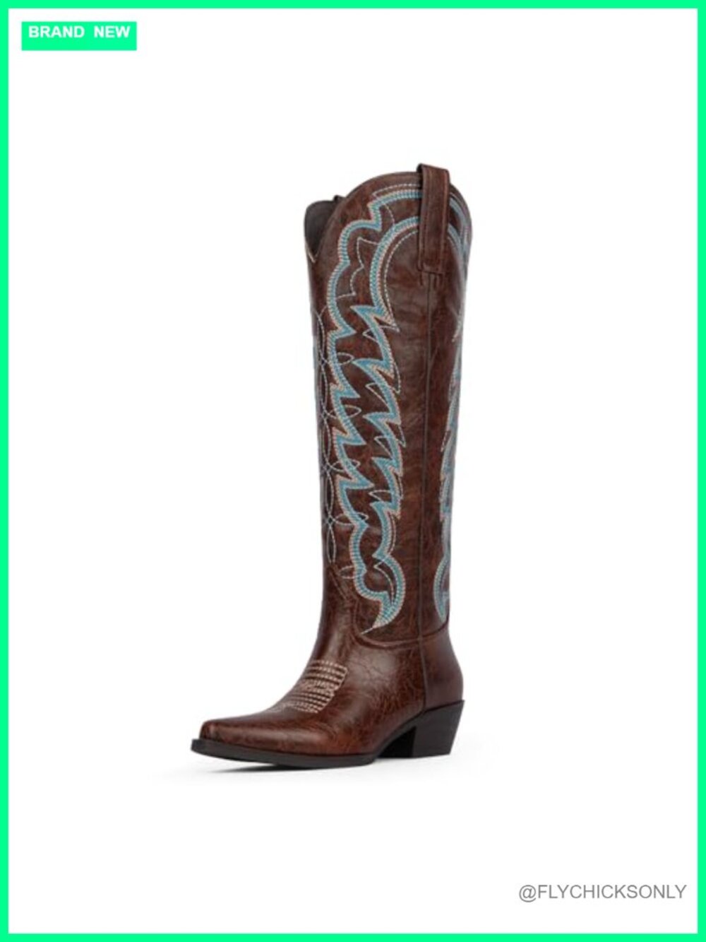 Knee High Cowboy Boots Chunky Heel Butterfly Embroidered Western Boot